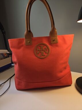 Tory Burch Canvas Tote with Tan Leather Handles